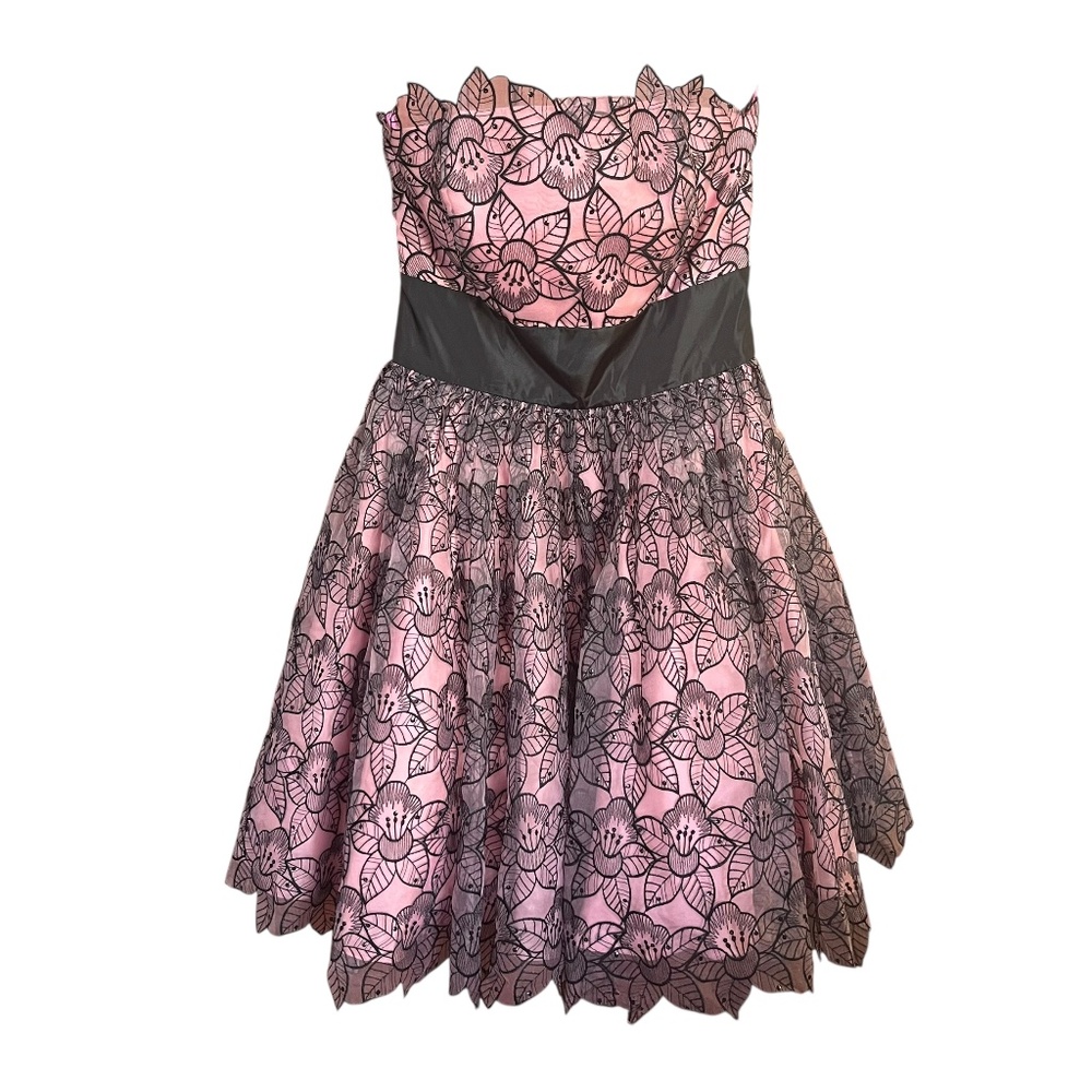 Betsey Johnson Pink and Black Floral Lace Mini Dress